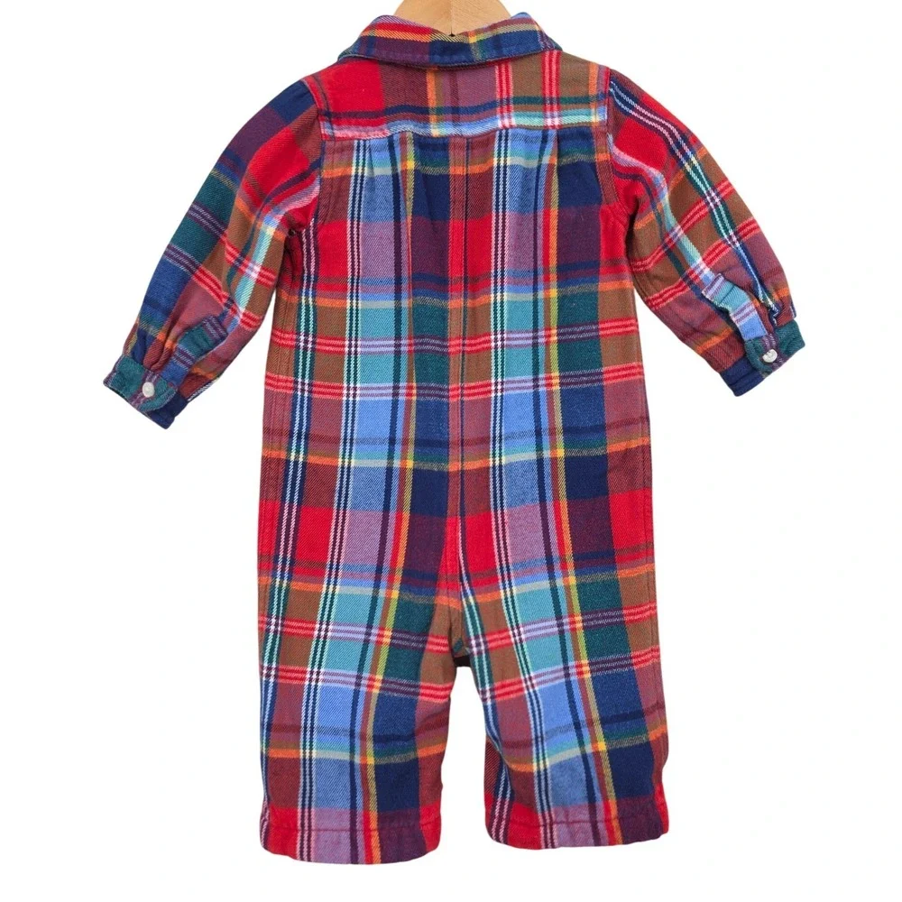 Ralph Lauren Baby Boys 6M Plaid Cotton Lined Coverall Romper